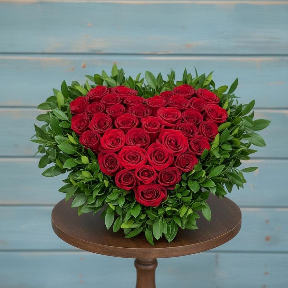 Цветочная композиция из Розы в виде сердца в Стрелке