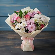 Букет цветов из:  Хризантемы, Альстромерии и Розы #REPLACE_PRED# Стрелке