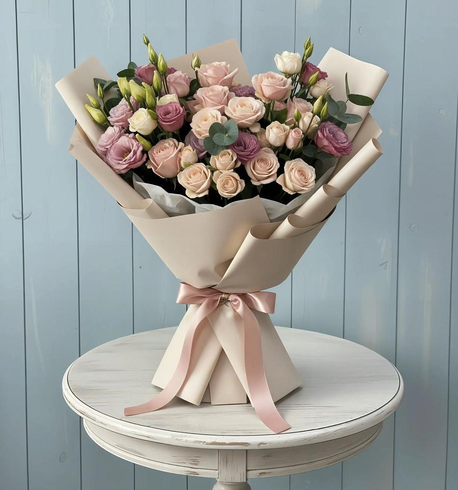 Букет цветов из: Розы и Лизиантусы в Стрелке