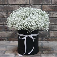 Цветочная композиция из Гипсофила в шляпной коробке в Стрелке